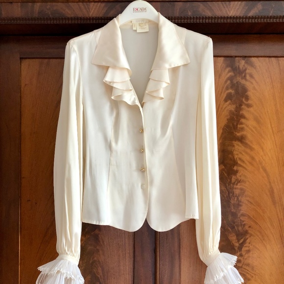 Escada white evening silk blouse - Picture 1 of 6